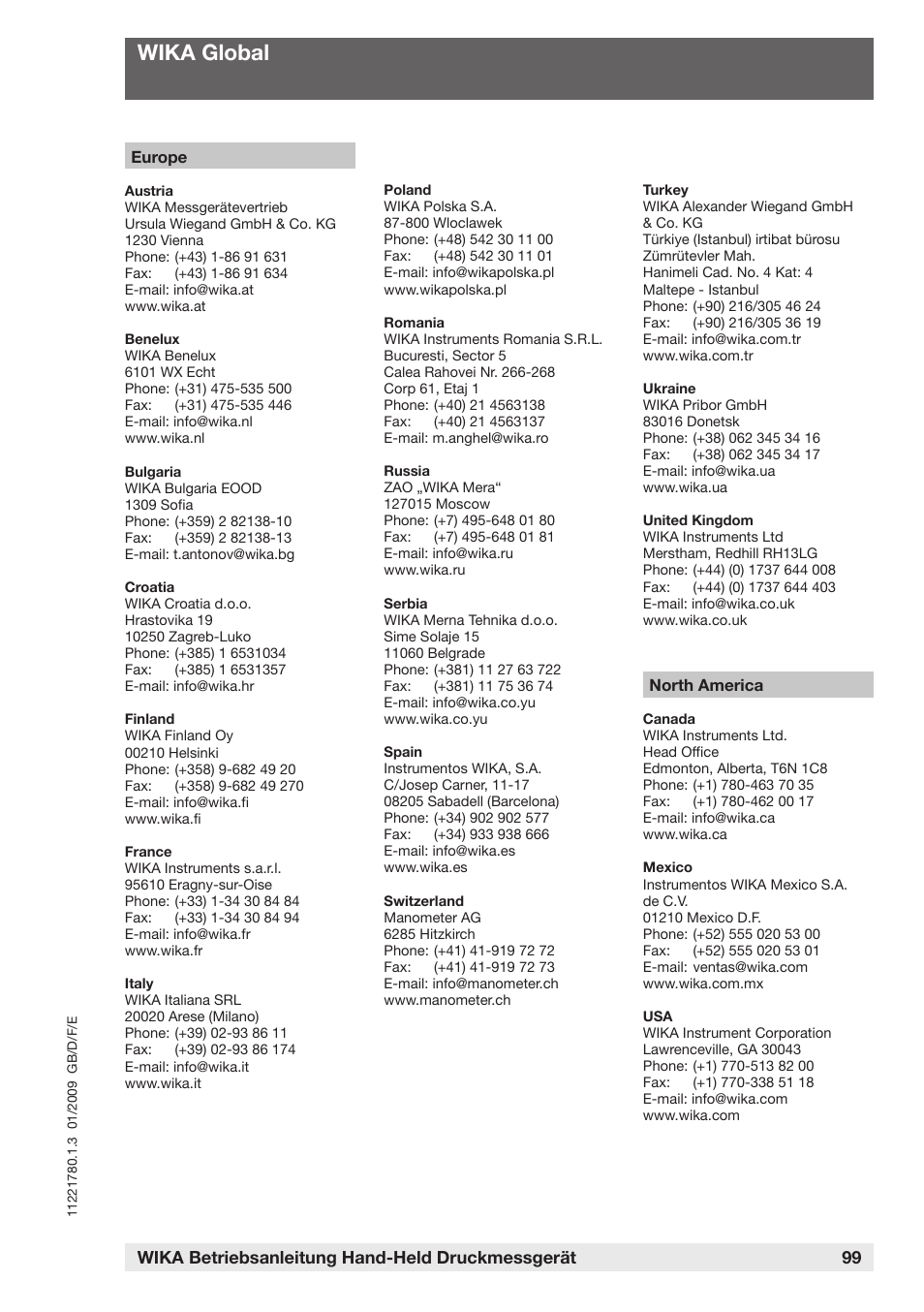 Wika global, Wika betriebsanleitung hand-held druckmessgerät | WIKA CPH6200 User Manual | Page 99 / 100