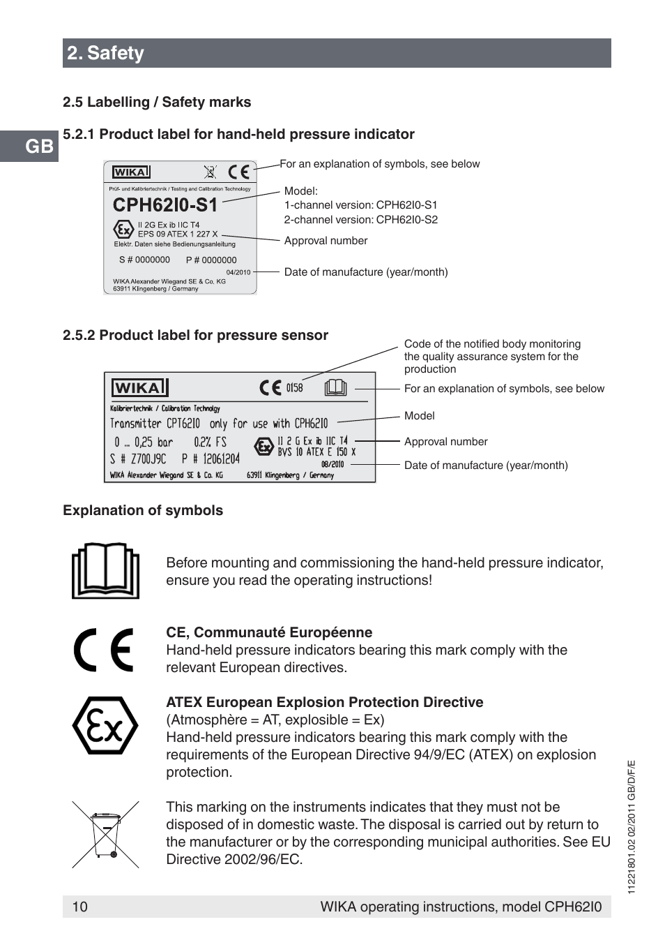 Gb 2. safety | WIKA CPH62I0 User Manual | Page 10 / 160