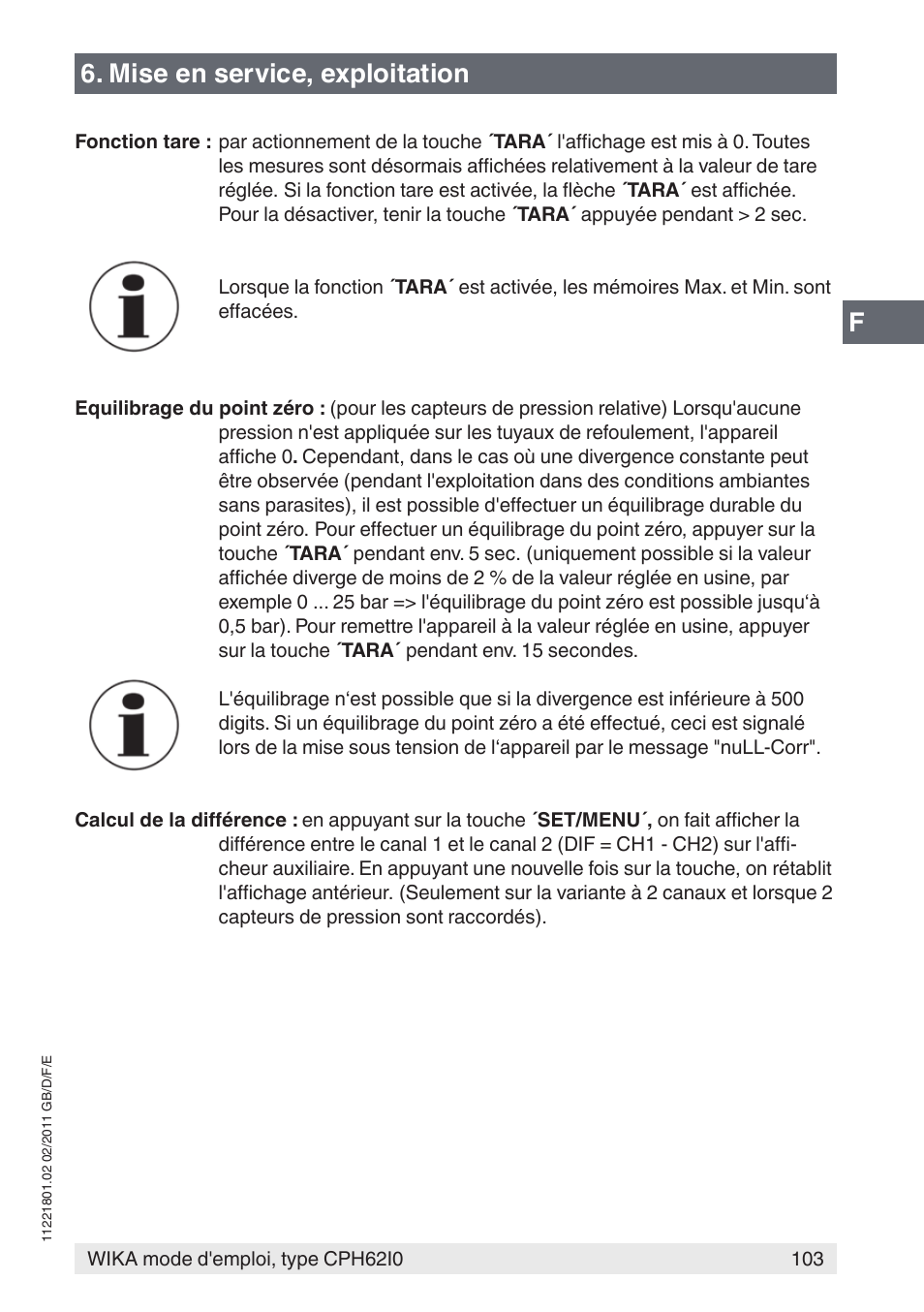 Mise en service, exploitation | WIKA CPH62I0 User Manual | Page 103 / 160