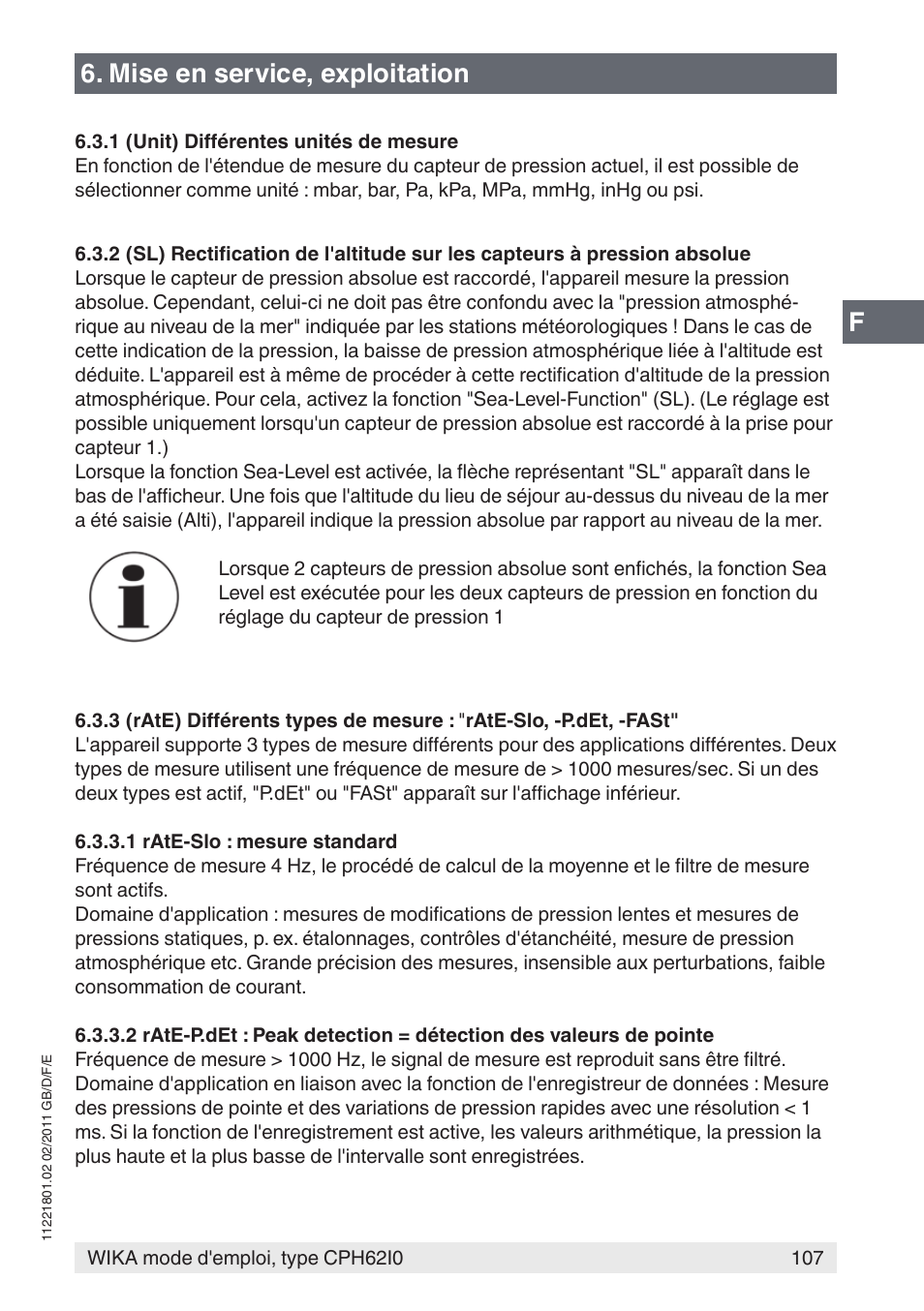 Mise en service, exploitation | WIKA CPH62I0 User Manual | Page 107 / 160