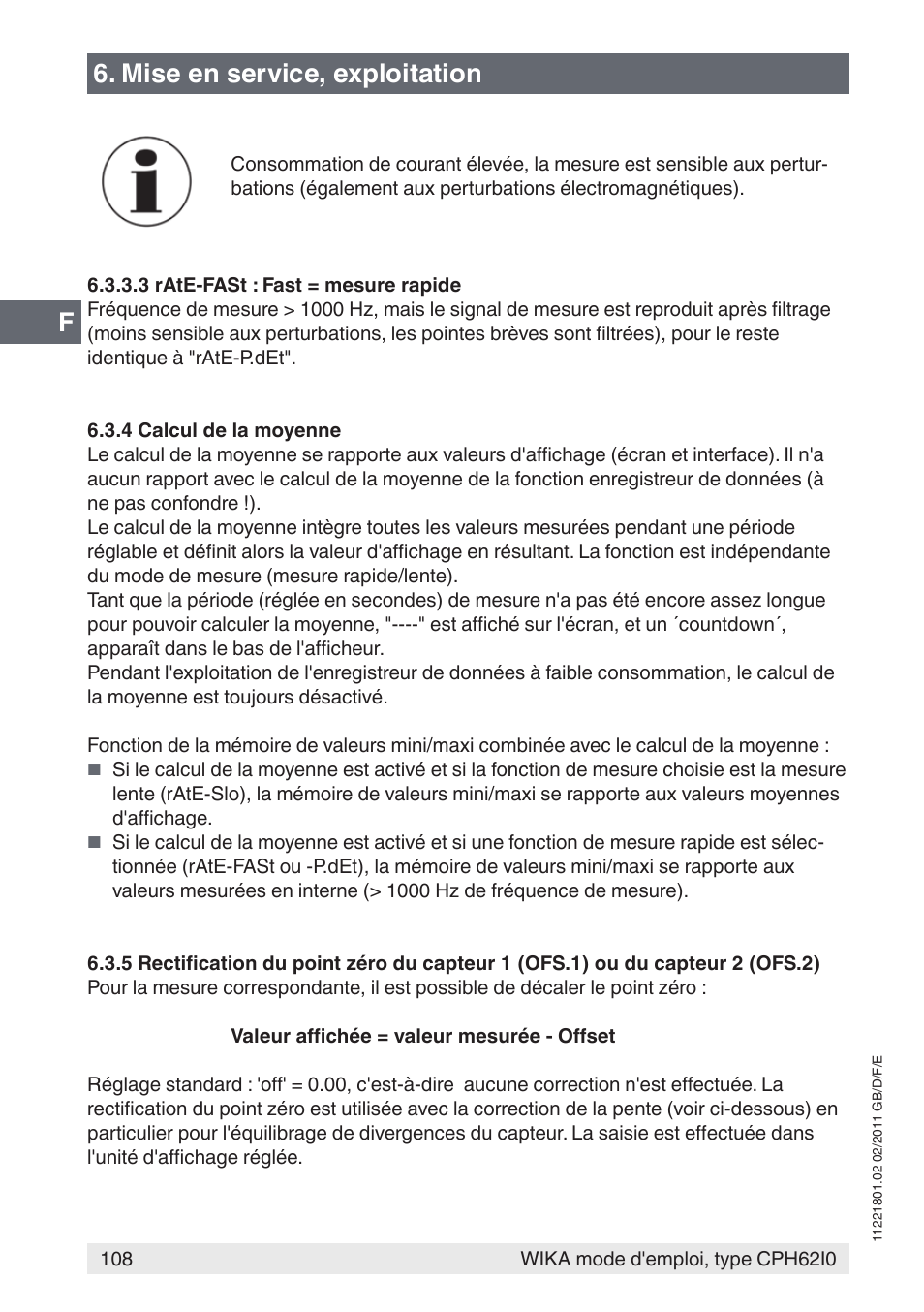 Mise en service, exploitation | WIKA CPH62I0 User Manual | Page 108 / 160
