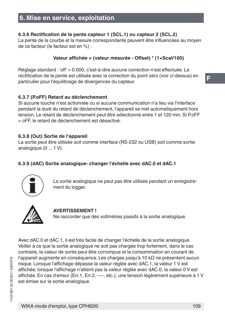 Mise en service, exploitation | WIKA CPH62I0 User Manual | Page 109 / 160