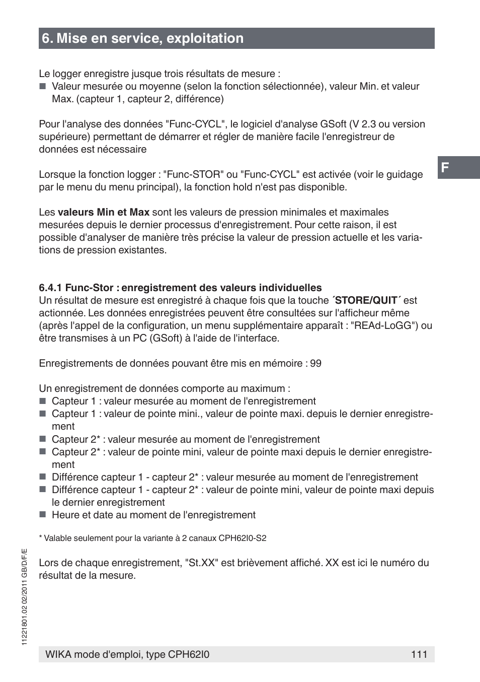 Mise en service, exploitation | WIKA CPH62I0 User Manual | Page 111 / 160