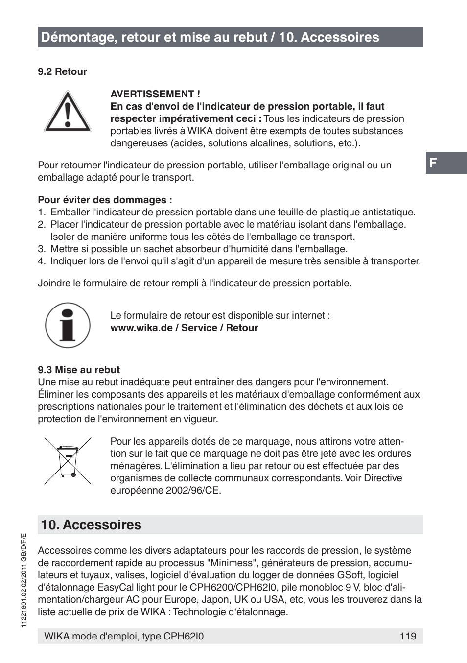 Accessoires | WIKA CPH62I0 User Manual | Page 119 / 160