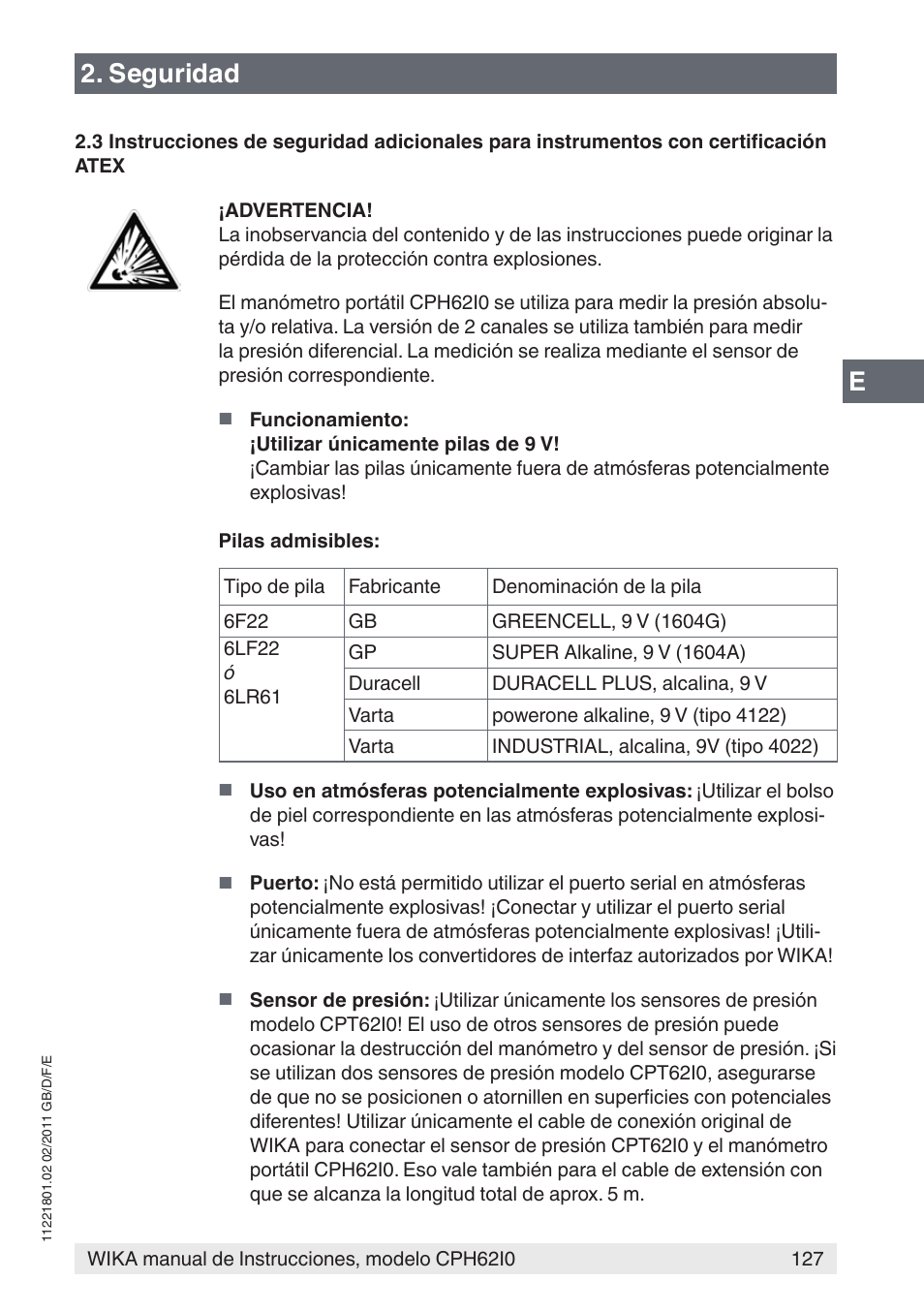 Seguridad | WIKA CPH62I0 User Manual | Page 127 / 160