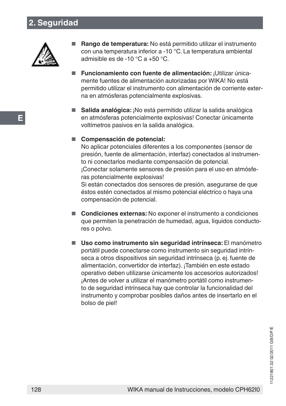 Seguridad | WIKA CPH62I0 User Manual | Page 128 / 160