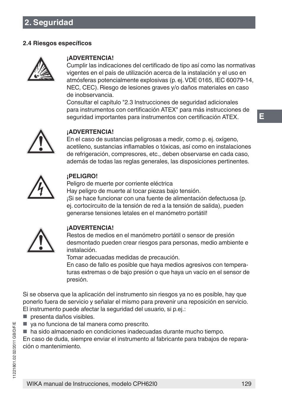 Seguridad | WIKA CPH62I0 User Manual | Page 129 / 160