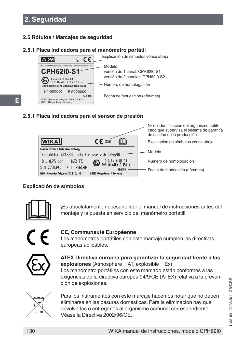 Seguridad | WIKA CPH62I0 User Manual | Page 130 / 160