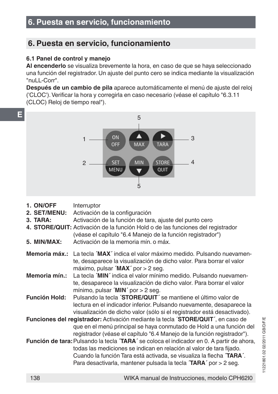 Puesta en servicio, funcionamiento | WIKA CPH62I0 User Manual | Page 138 / 160
