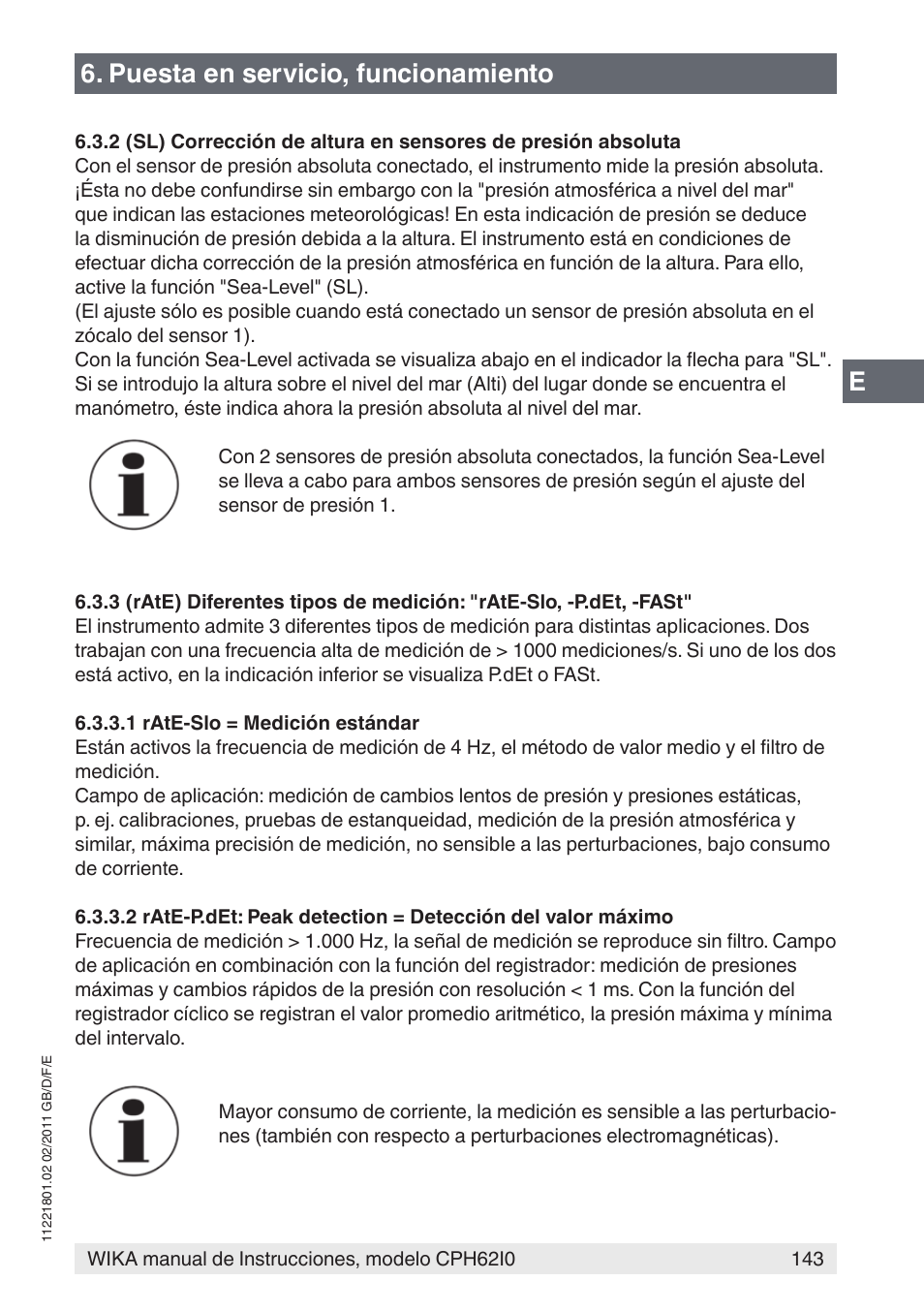 Puesta en servicio, funcionamiento | WIKA CPH62I0 User Manual | Page 143 / 160