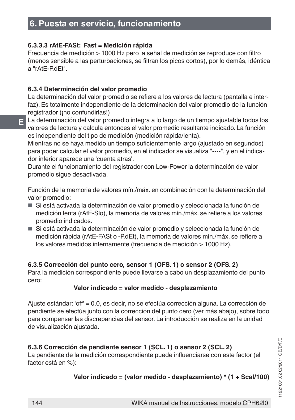 Puesta en servicio, funcionamiento | WIKA CPH62I0 User Manual | Page 144 / 160