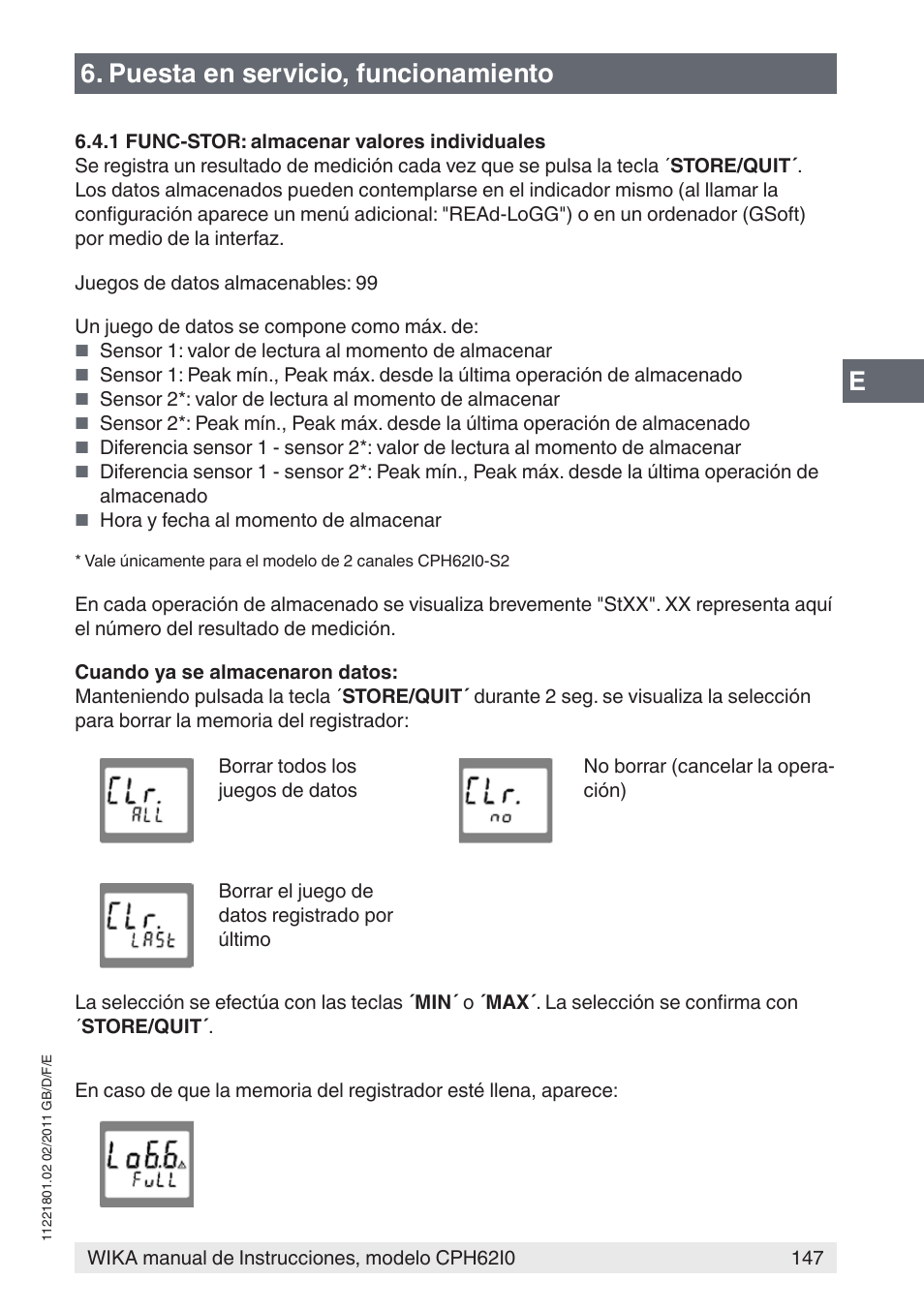 Puesta en servicio, funcionamiento | WIKA CPH62I0 User Manual | Page 147 / 160