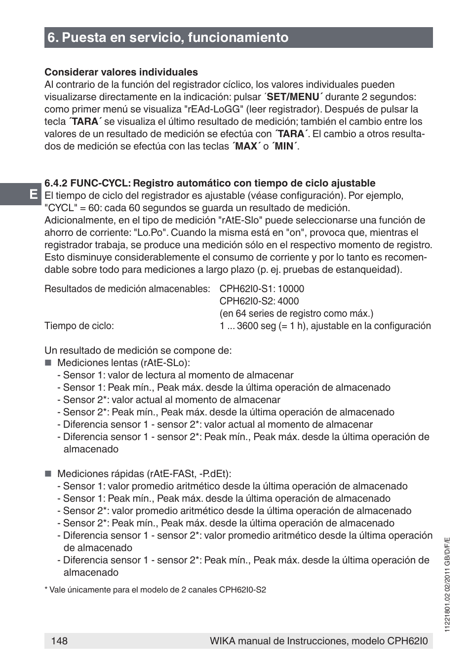 Puesta en servicio, funcionamiento | WIKA CPH62I0 User Manual | Page 148 / 160