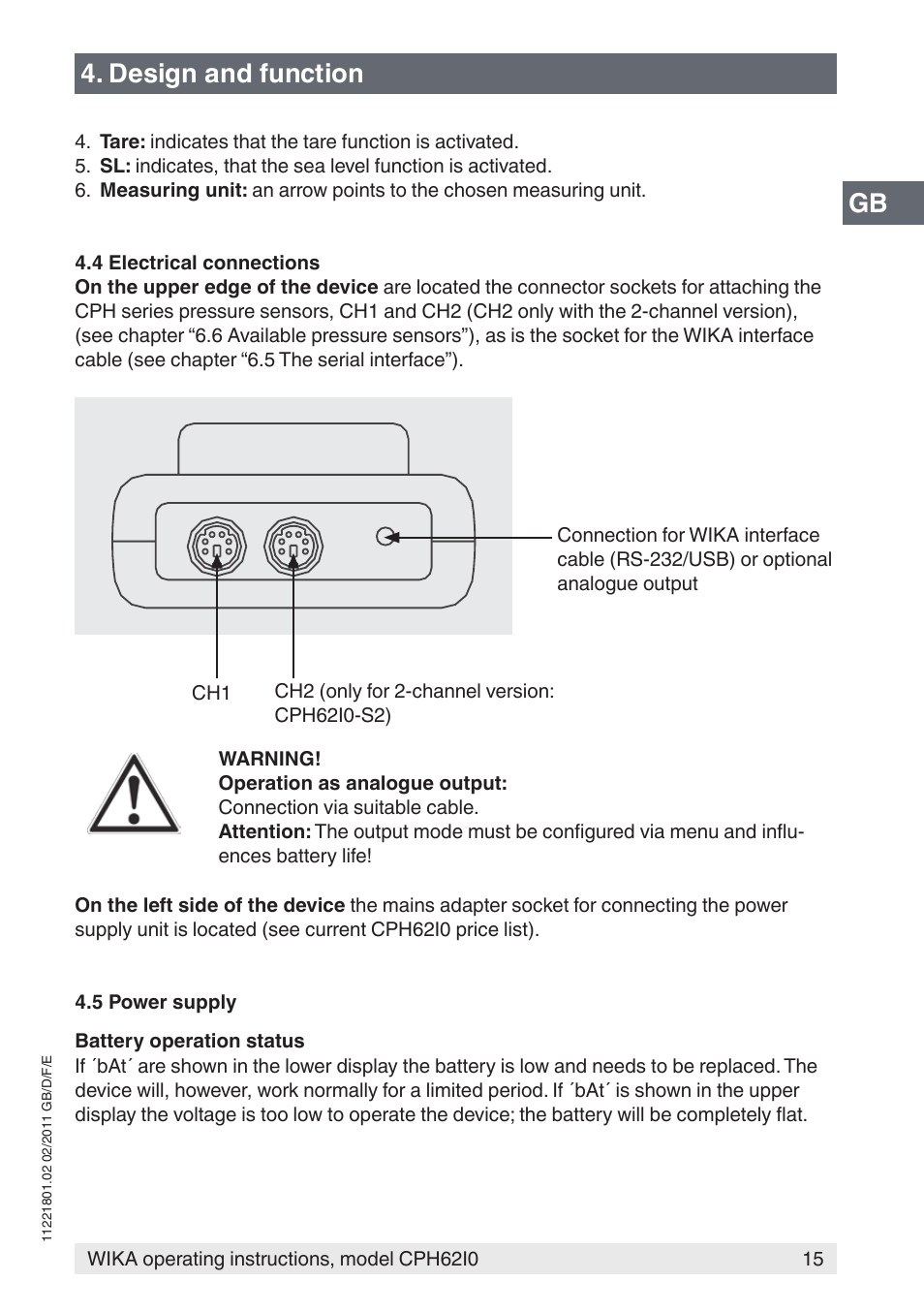 Gb 4. design and function | WIKA CPH62I0 User Manual | Page 15 / 160
