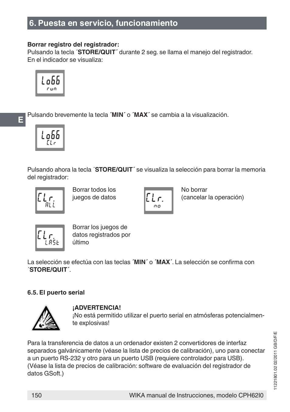 Puesta en servicio, funcionamiento | WIKA CPH62I0 User Manual | Page 150 / 160