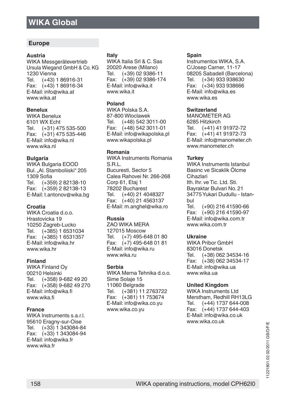 Wika global | WIKA CPH62I0 User Manual | Page 158 / 160