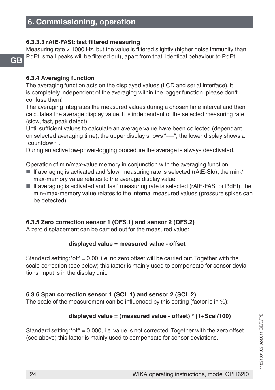 Gb 6. commissioning, operation | WIKA CPH62I0 User Manual | Page 24 / 160