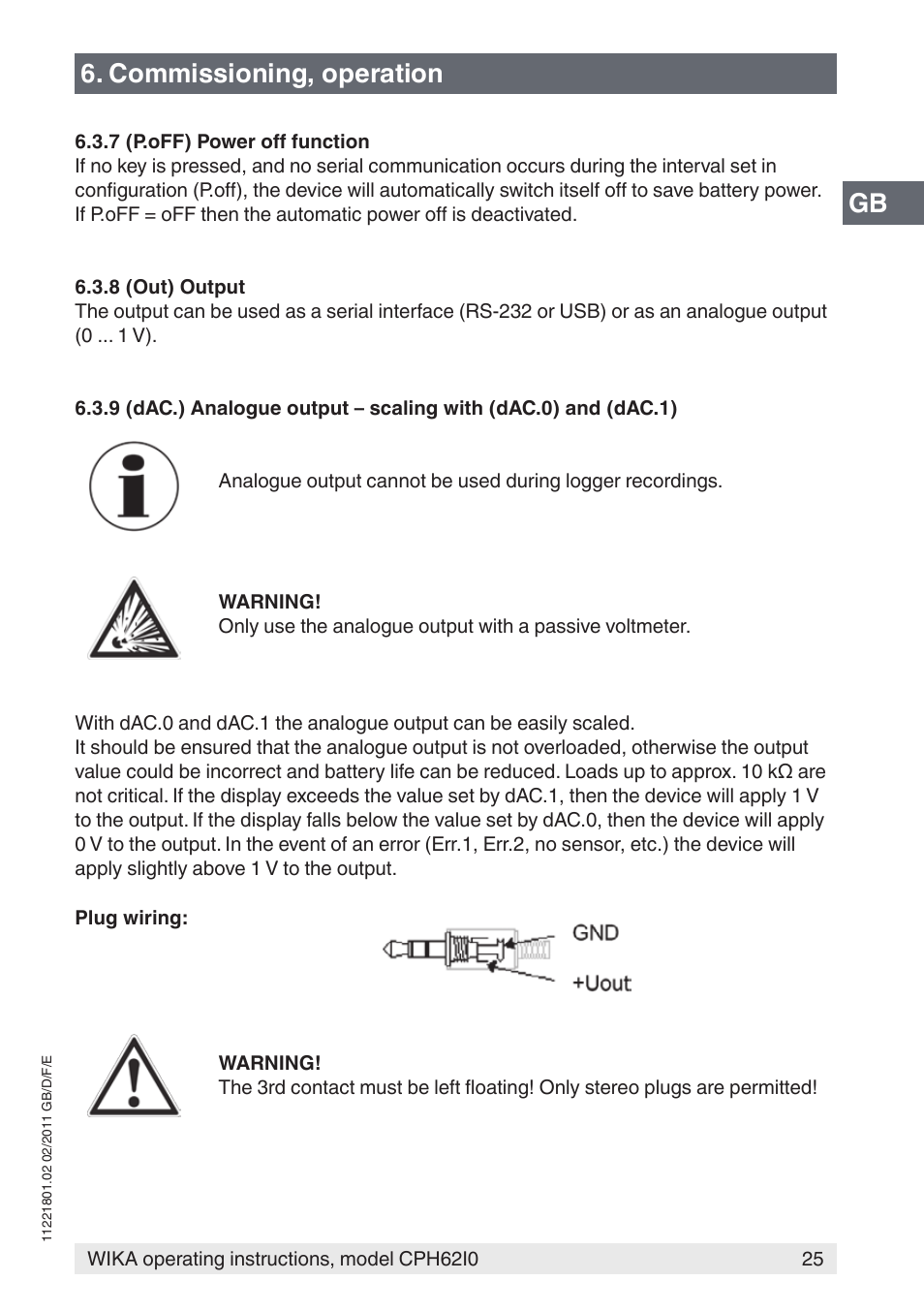 Gb 6. commissioning, operation | WIKA CPH62I0 User Manual | Page 25 / 160