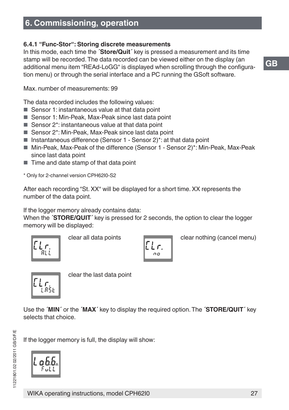 Gb 6. commissioning, operation | WIKA CPH62I0 User Manual | Page 27 / 160