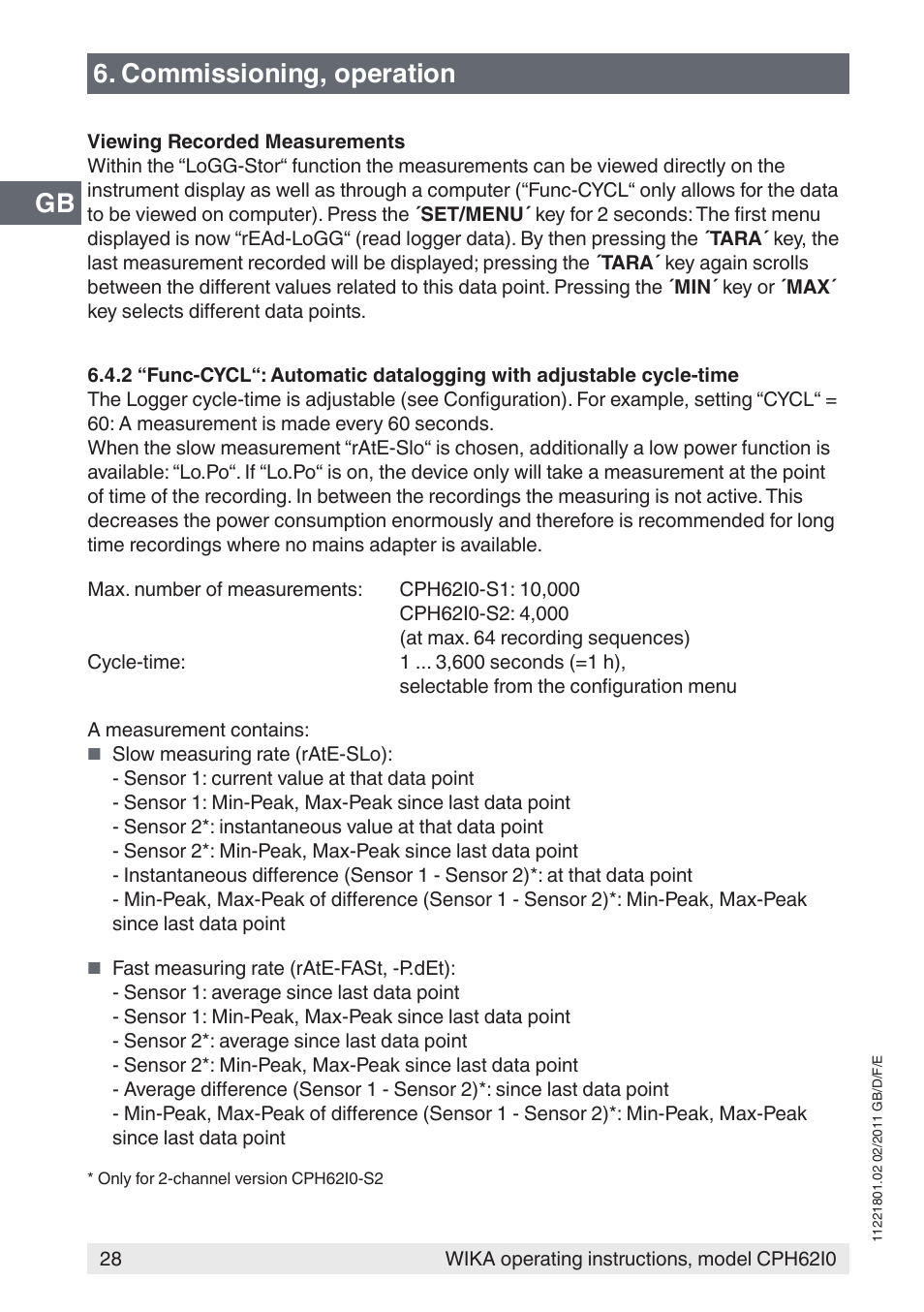 Gb 6. commissioning, operation | WIKA CPH62I0 User Manual | Page 28 / 160