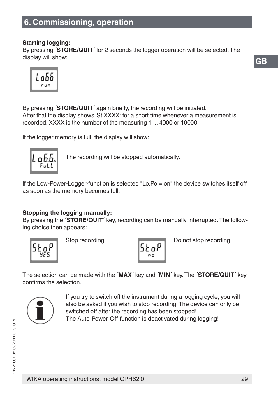Gb 6. commissioning, operation | WIKA CPH62I0 User Manual | Page 29 / 160