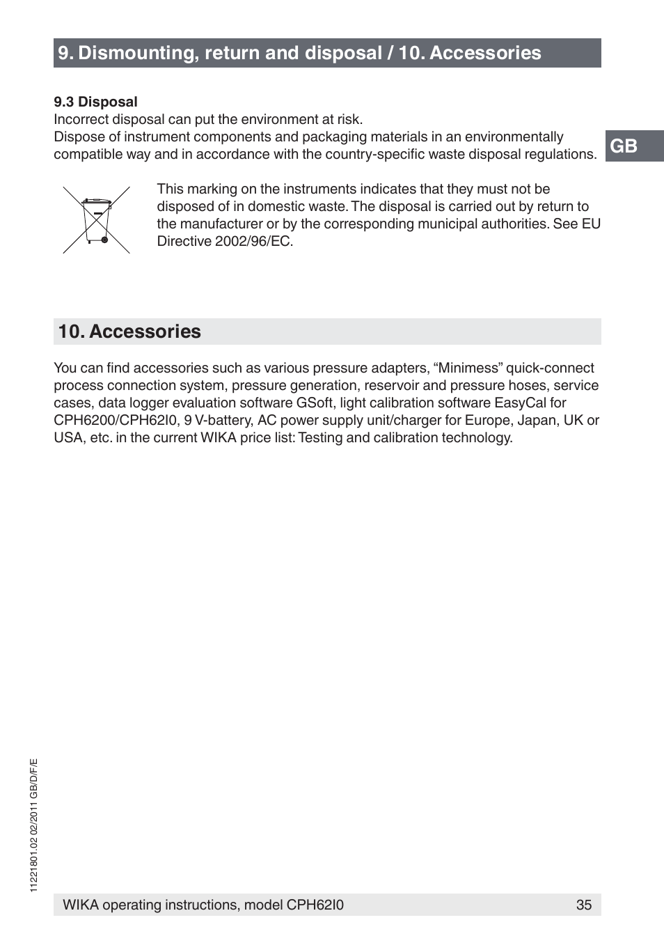 Accessories | WIKA CPH62I0 User Manual | Page 35 / 160
