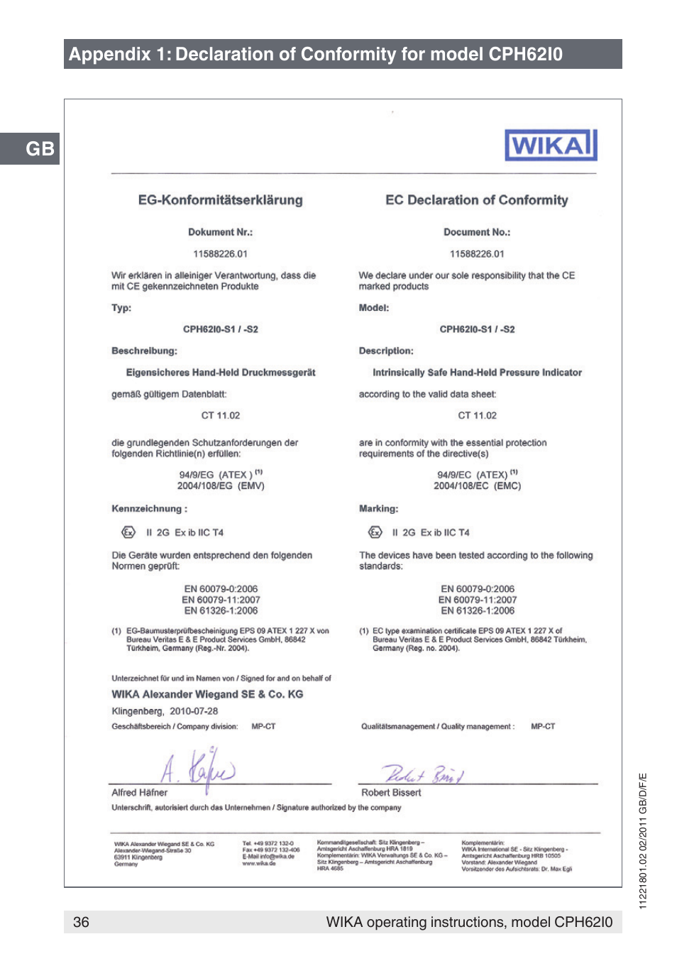 WIKA CPH62I0 User Manual | Page 36 / 160
