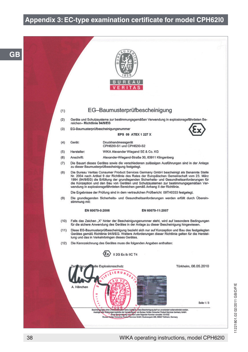 WIKA CPH62I0 User Manual | Page 38 / 160