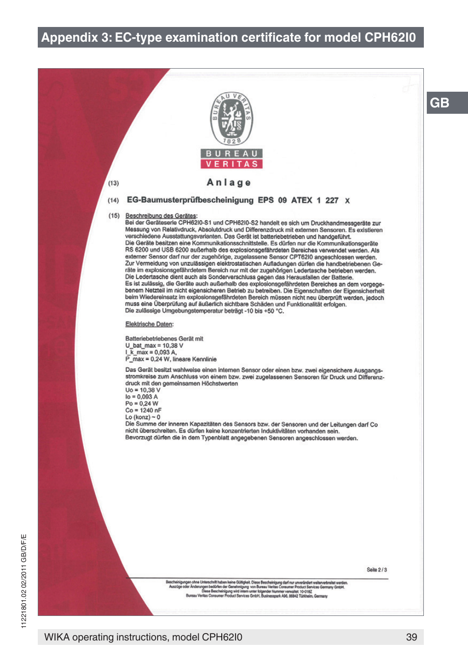 WIKA CPH62I0 User Manual | Page 39 / 160