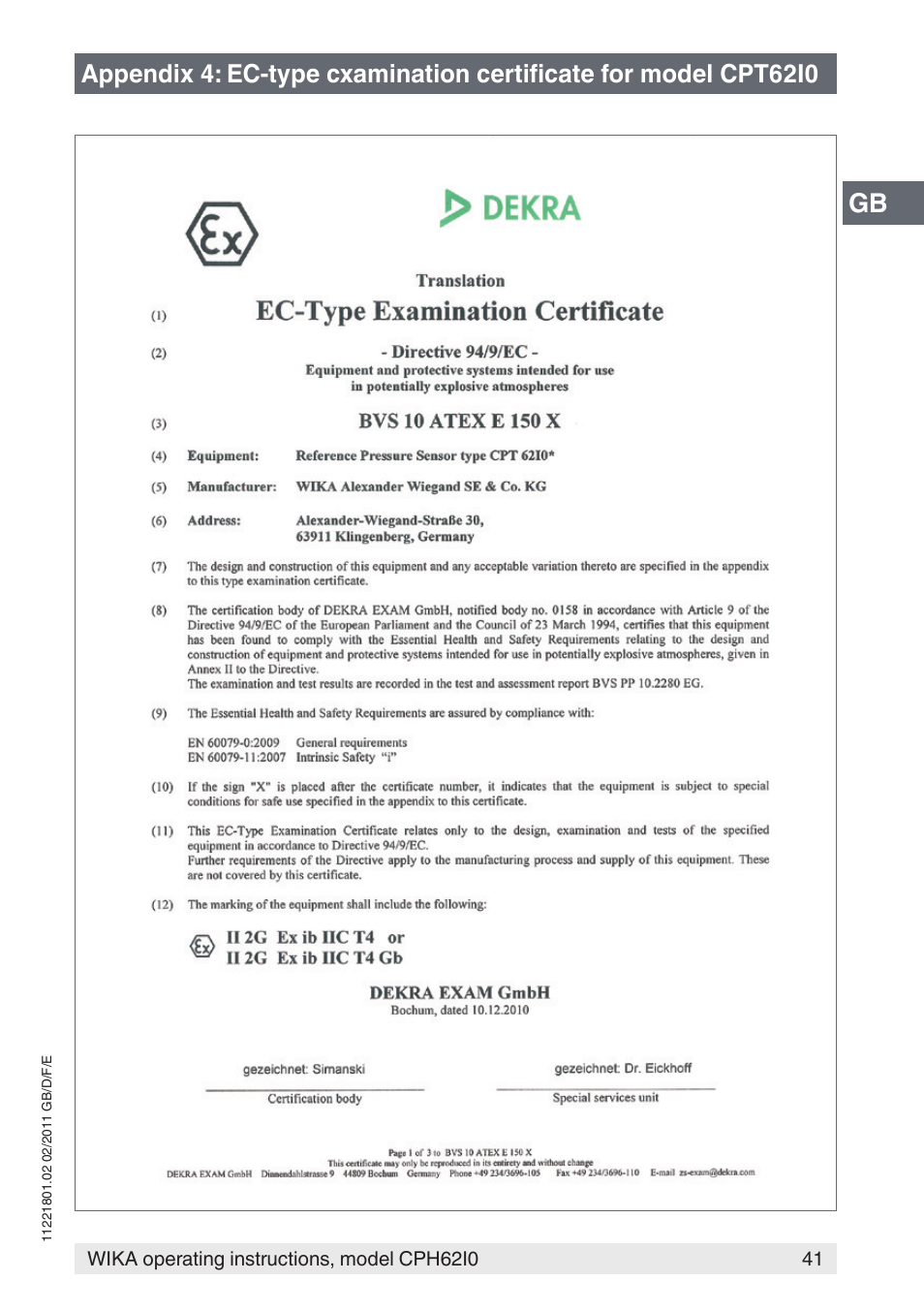 WIKA CPH62I0 User Manual | Page 41 / 160