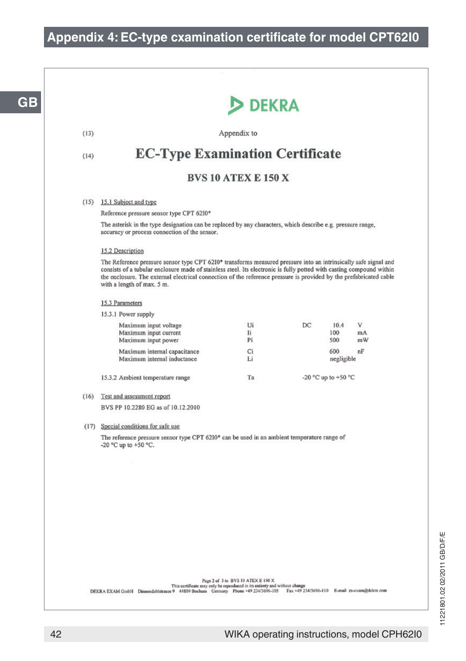 WIKA CPH62I0 User Manual | Page 42 / 160