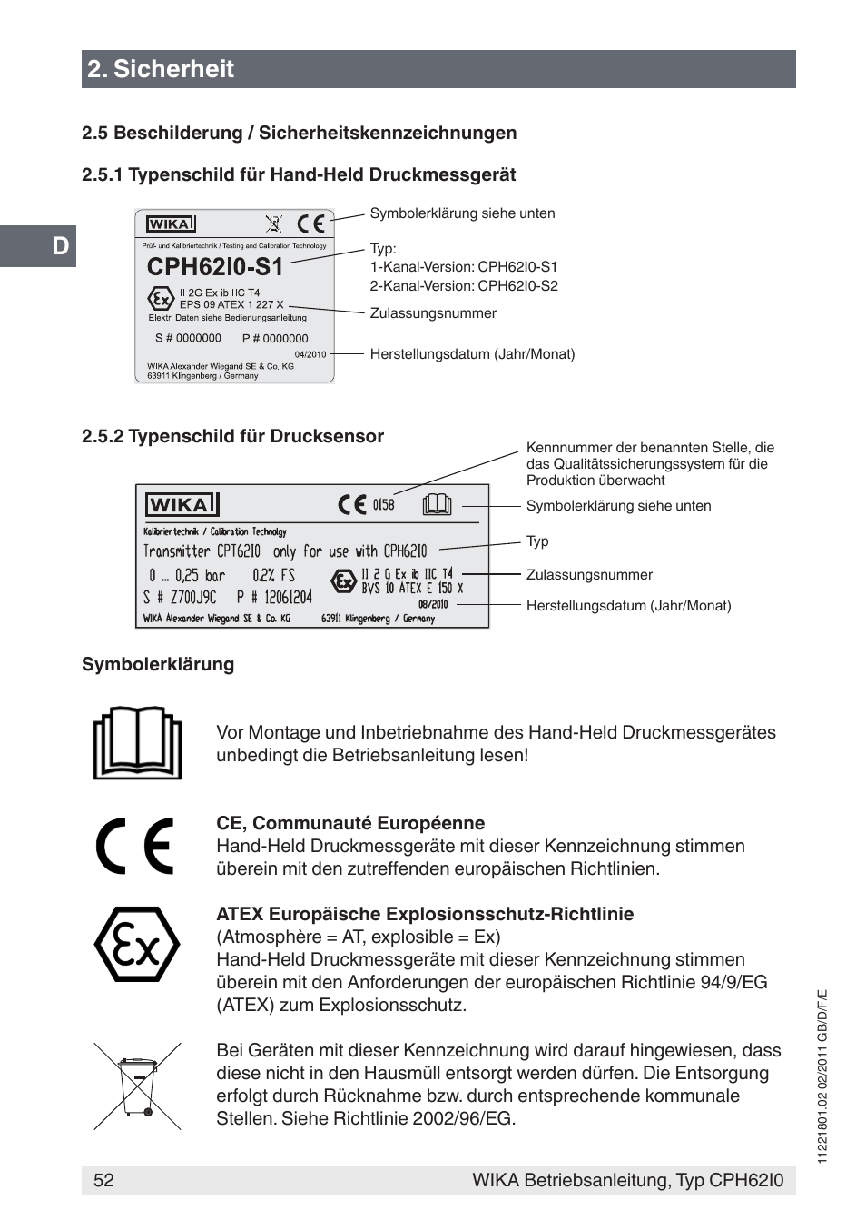 Sicherheit | WIKA CPH62I0 User Manual | Page 52 / 160
