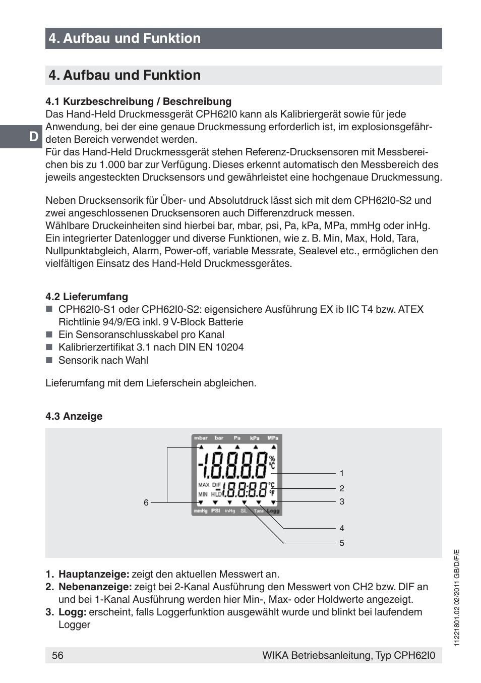 Aufbau und funktion | WIKA CPH62I0 User Manual | Page 56 / 160