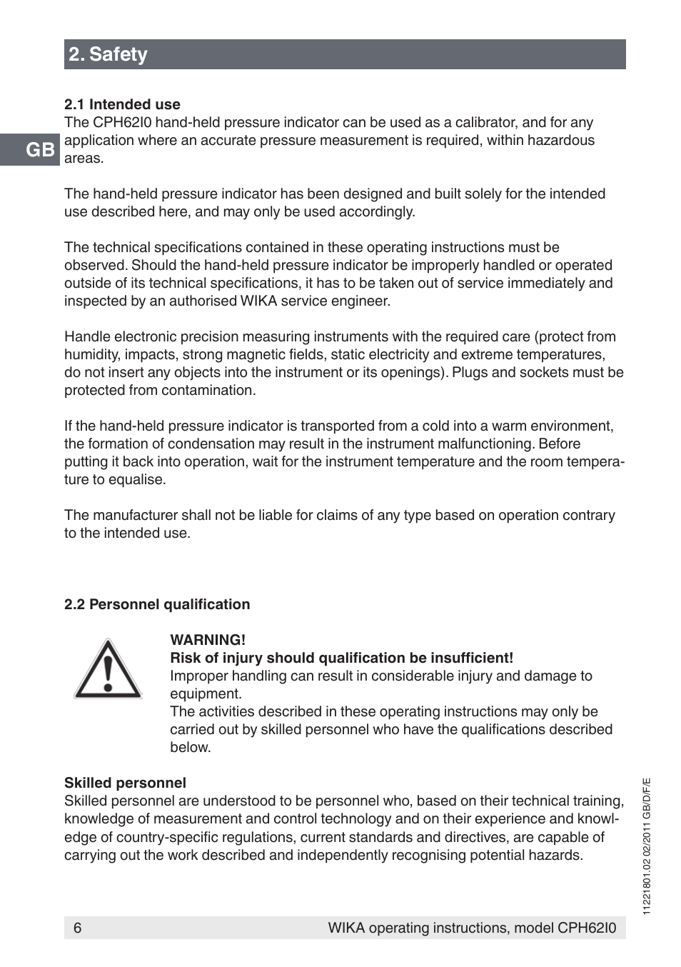 Gb 2. safety | WIKA CPH62I0 User Manual | Page 6 / 160