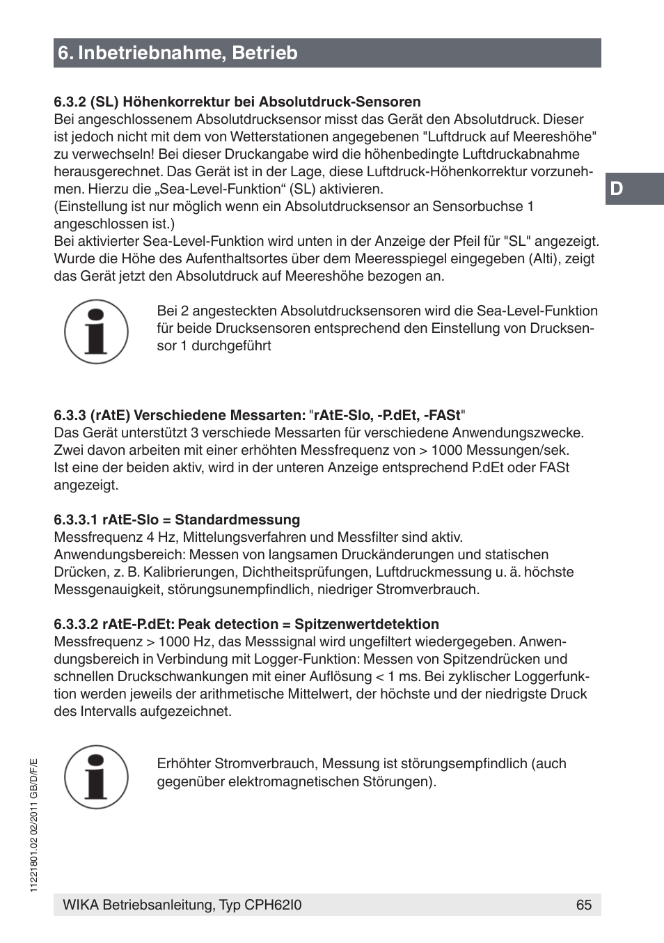 Inbetriebnahme, betrieb | WIKA CPH62I0 User Manual | Page 65 / 160