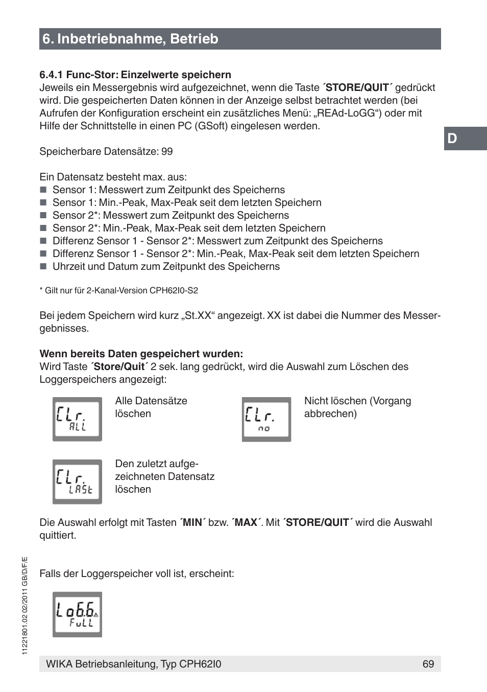 Inbetriebnahme, betrieb | WIKA CPH62I0 User Manual | Page 69 / 160