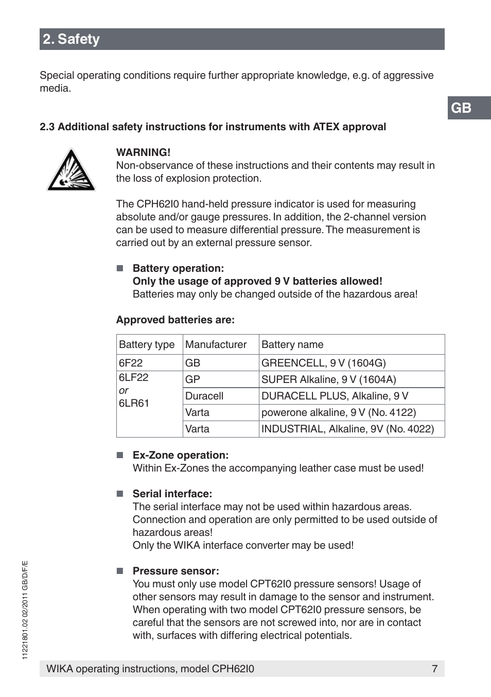 Gb 2. safety | WIKA CPH62I0 User Manual | Page 7 / 160