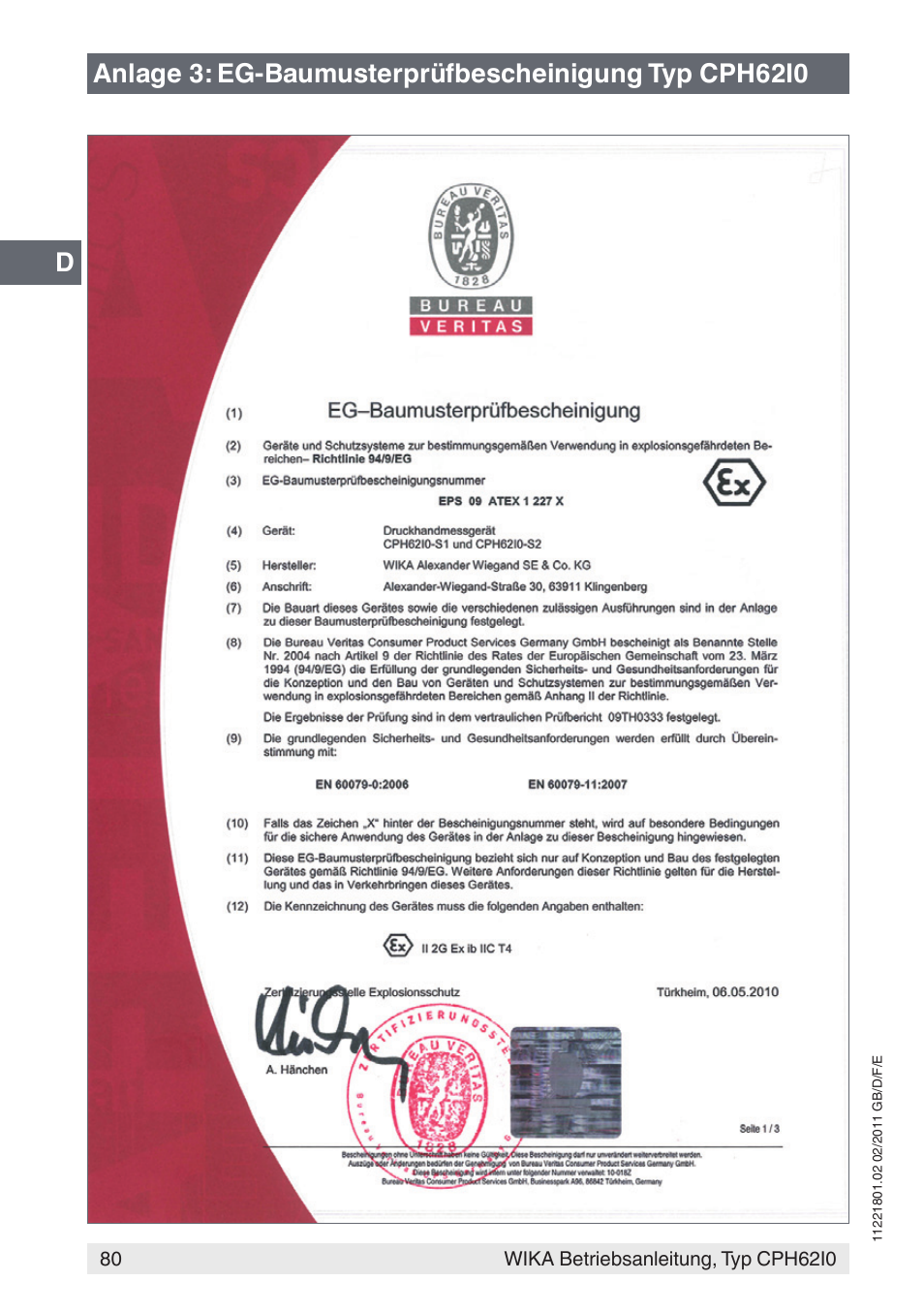 WIKA CPH62I0 User Manual | Page 80 / 160