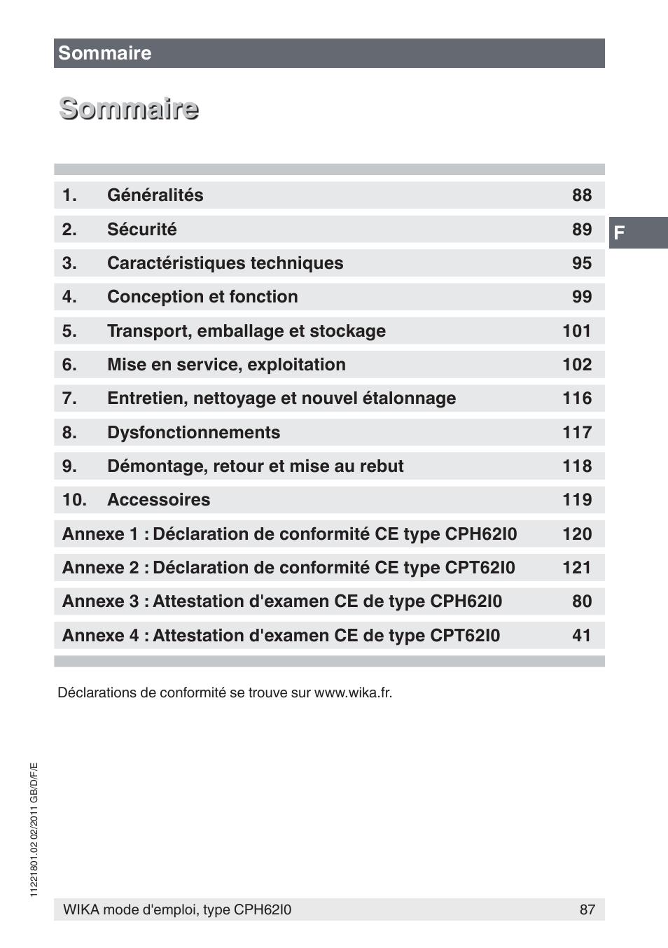 Sommaire | WIKA CPH62I0 User Manual | Page 87 / 160
