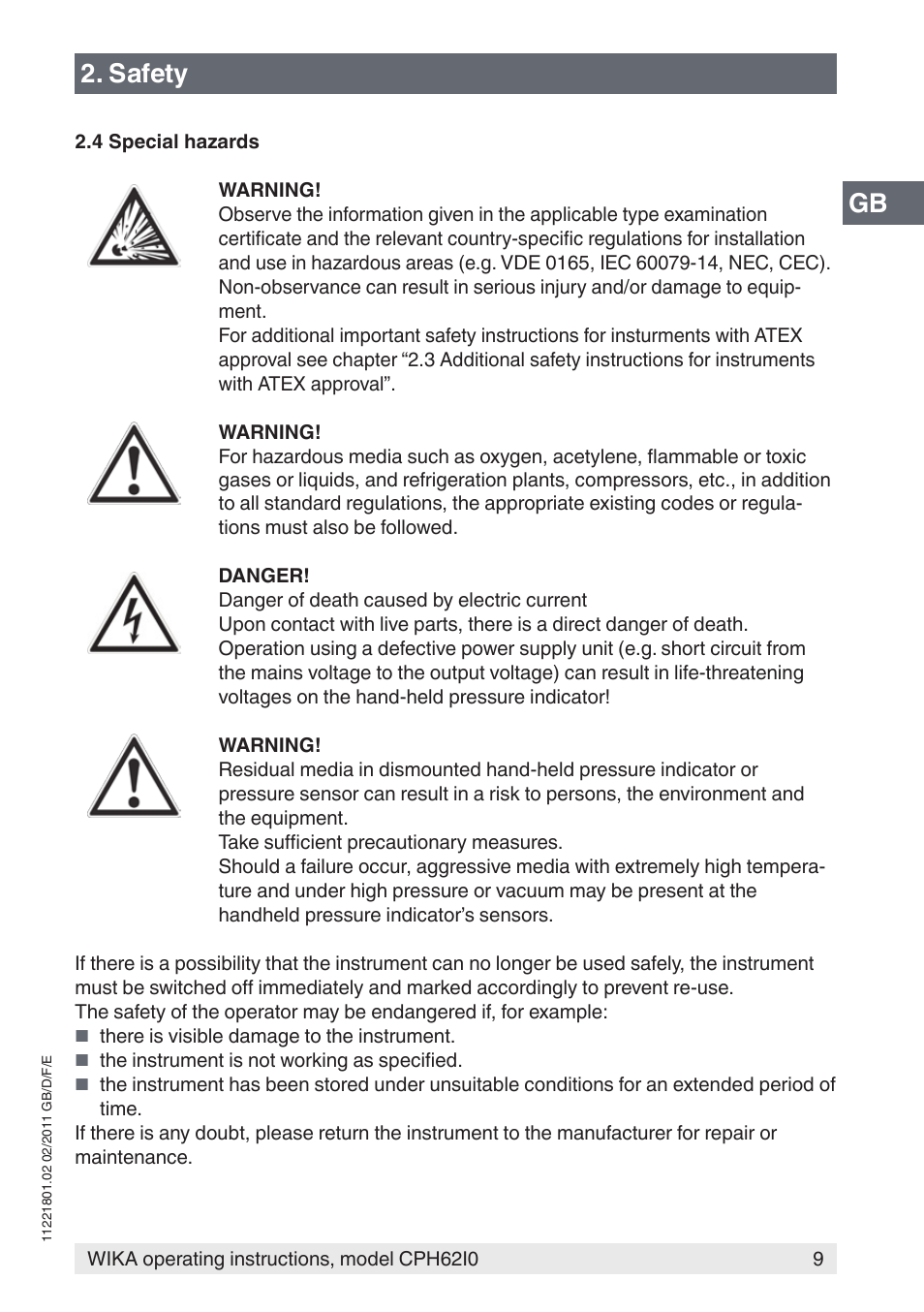 Gb 2. safety | WIKA CPH62I0 User Manual | Page 9 / 160