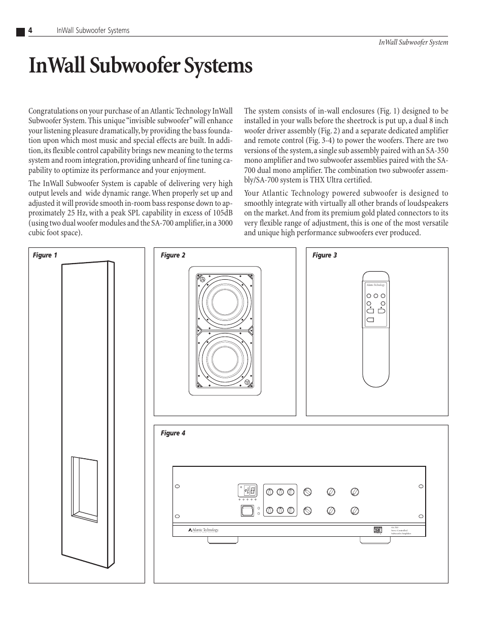 Inwall subwoofer systems, 4inwall subwoofer system inwall subwoofer systems, O m e | Figure 1 figure 2 figure 3 figure 4 | Atlantic Technology SA-350 User Manual | Page 4 / 16