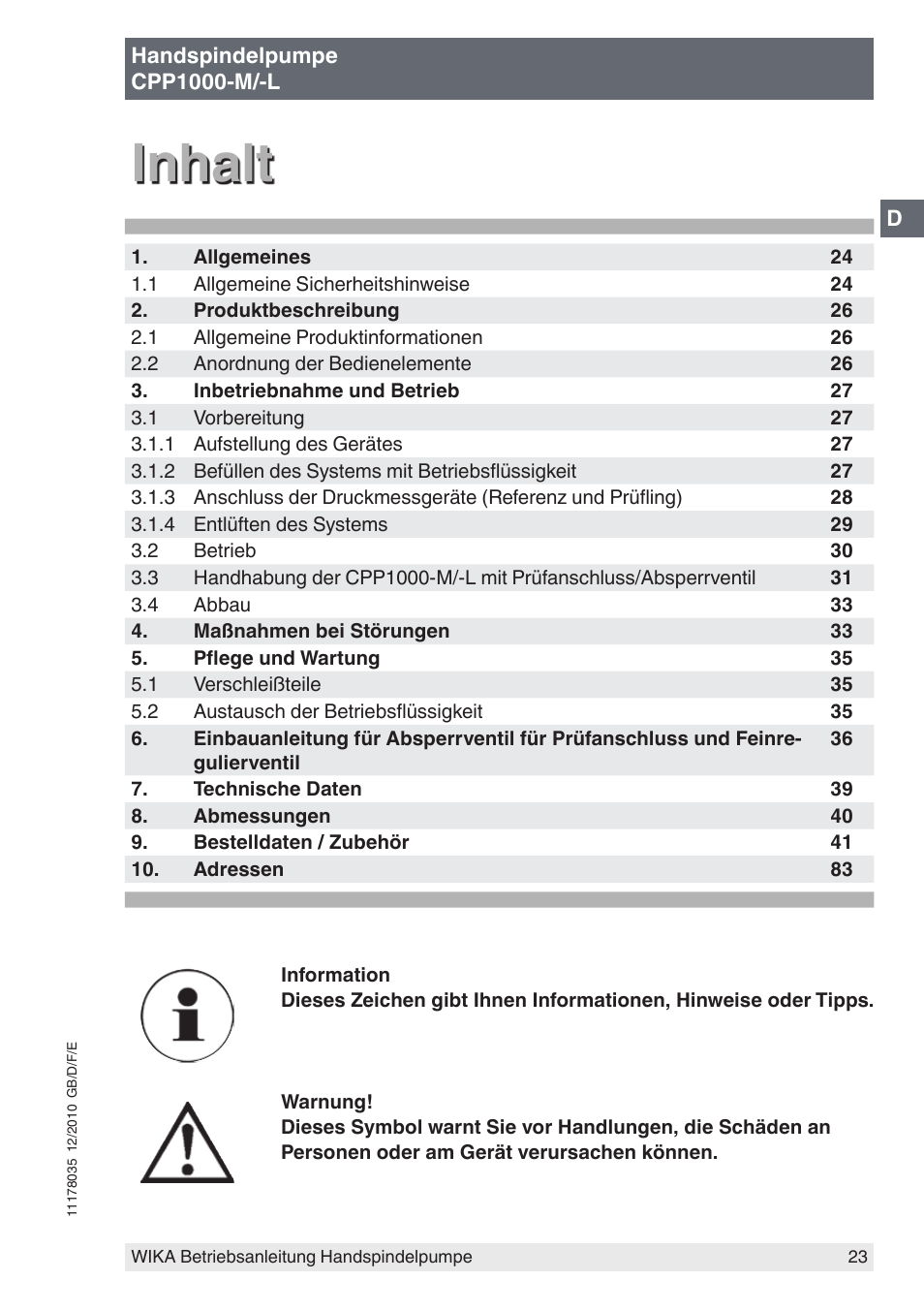 Inhalt | WIKA CPP1600-X User Manual | Page 23 / 84