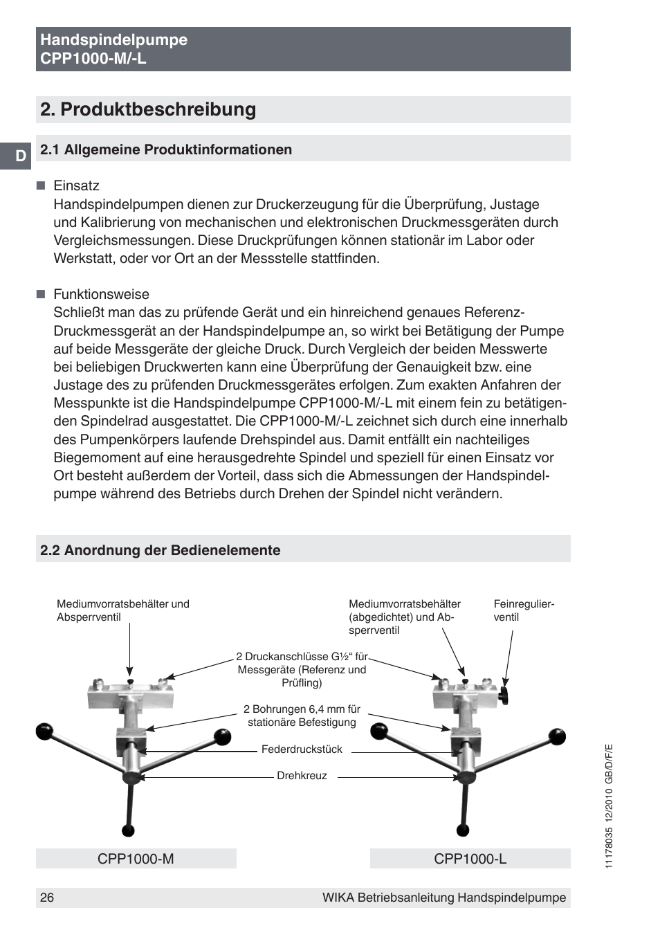 Produktbeschreibung, Handspindelpumpe cpp1000-m/-l | WIKA CPP1600-X User Manual | Page 26 / 84