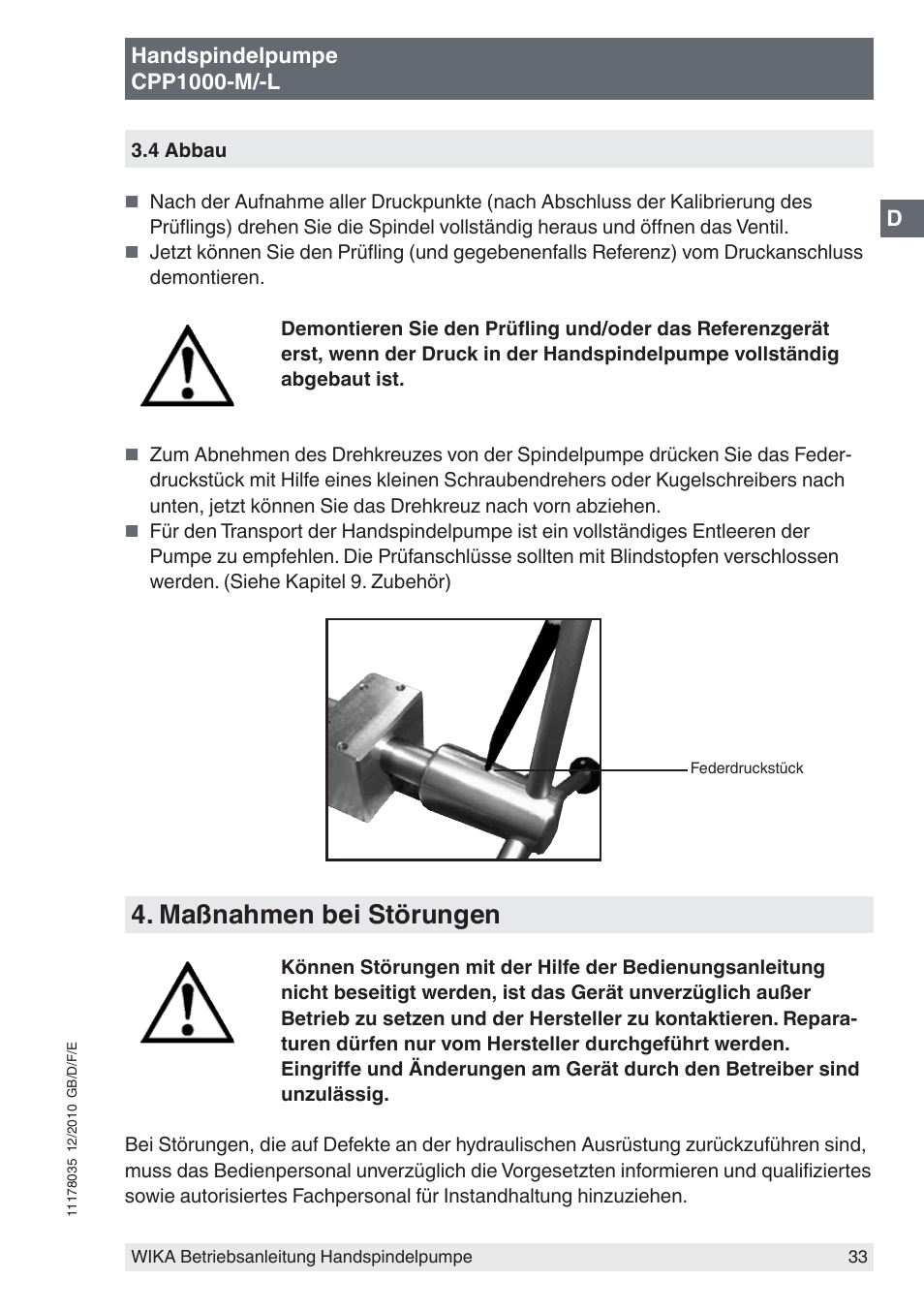 Maßnahmen bei störungen | WIKA CPP1600-X User Manual | Page 33 / 84