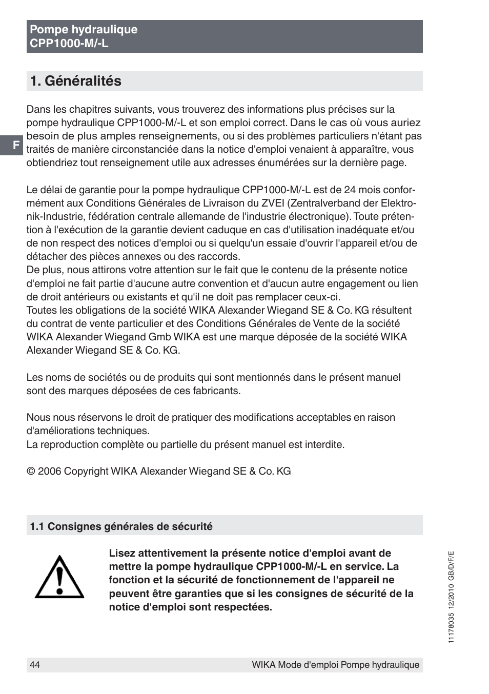 Généralités | WIKA CPP1600-X User Manual | Page 44 / 84