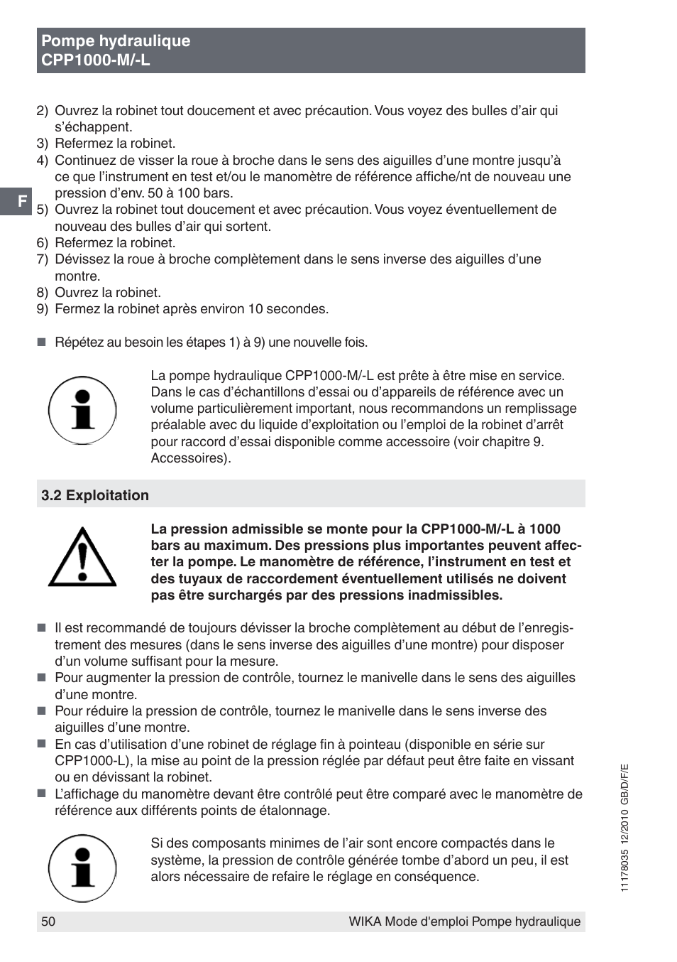 Fpompe hydraulique cpp1000-m/-l | WIKA CPP1600-X User Manual | Page 50 / 84