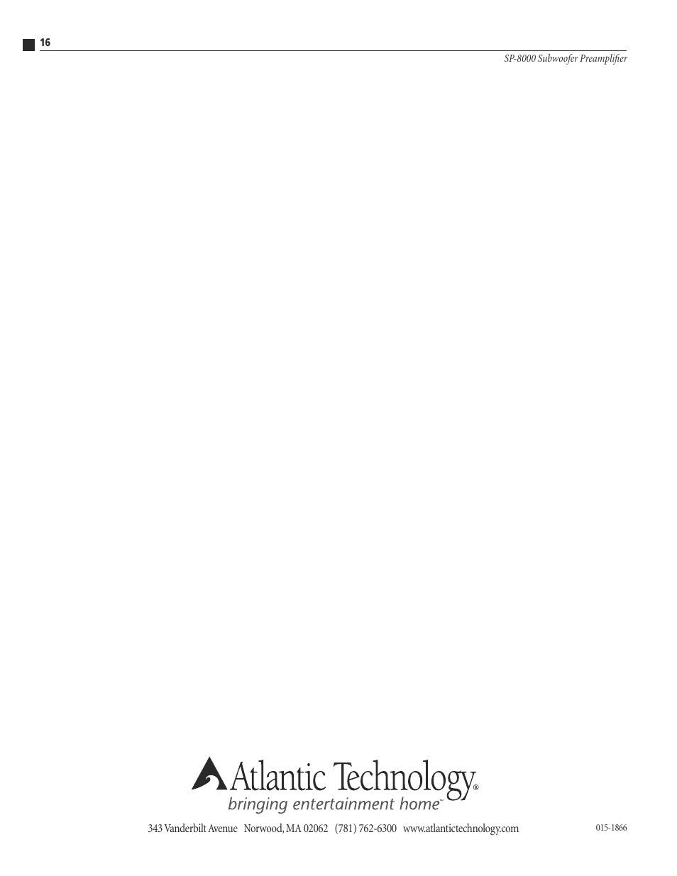 Atlantic Technology SP-8000 User Manual | Page 16 / 16