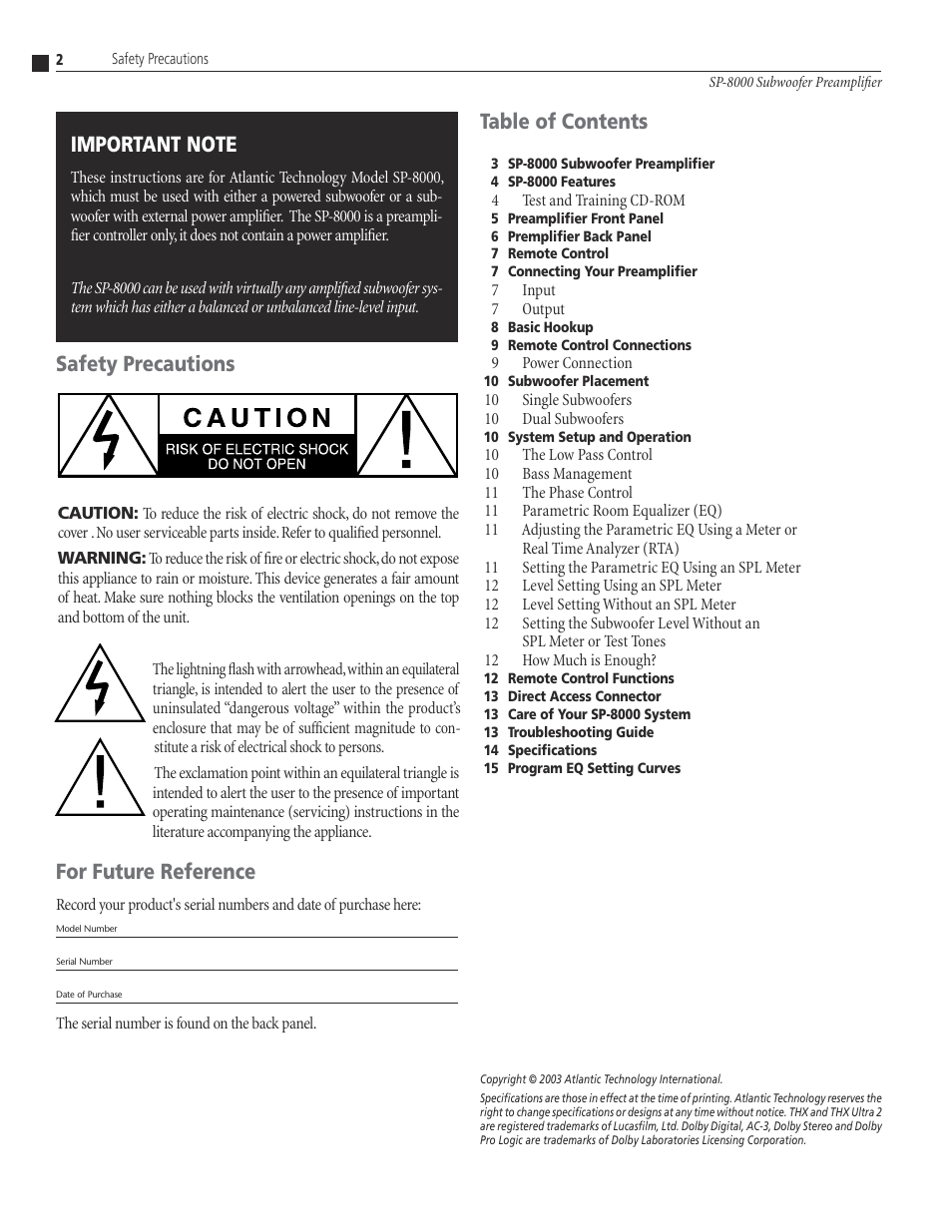 Atlantic Technology SP-8000 User Manual | Page 2 / 16