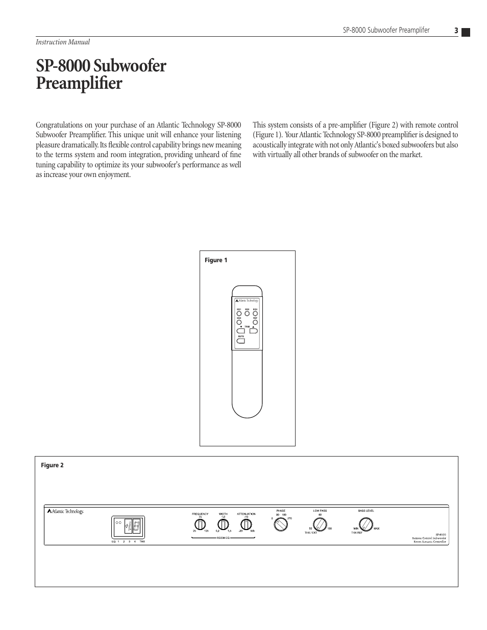 3 8200 and 6200 pedestal subwoofer syst, Sp-8000 subwoofer preamplifier | Atlantic Technology SP-8000 User Manual | Page 3 / 16