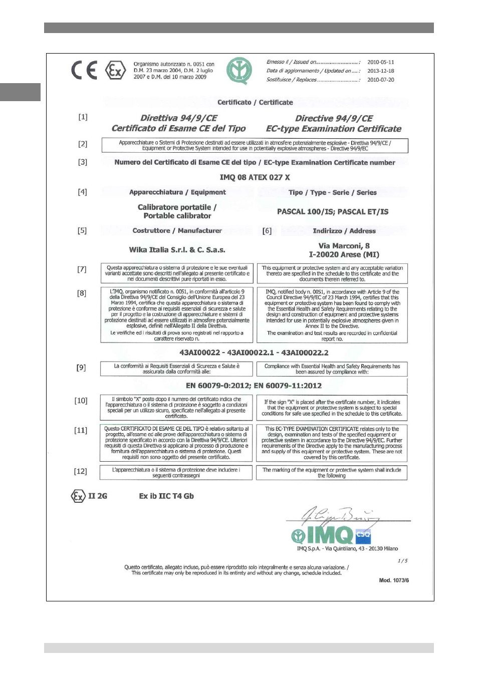 Appendix 1: atex approval of pascal 100/is | WIKA Pascal 100 User Manual | Page 88 / 93